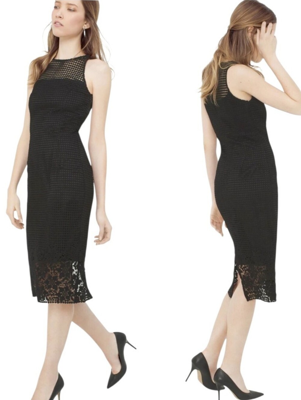 WHBM Black Cutout Textured Sleeveless Midi Dress